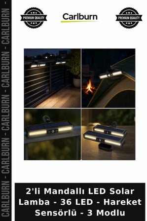 Özel Üretim Bahçe Aydınlatma 2'li Mandallı LED Solar Lamba - 36 LED - Hareket Sensörlü - 3 Modlu