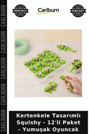 Kertenkele Tasarımlı Squishy - 12'li Paket - Yumuşak Oyuncak Çocuklar İçin Renkli Eğlence Stres Atma