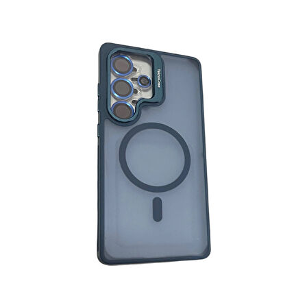 S25 Ultra Kılıf Magsafe Şarj Özellikli Standlı Teknocase Protective Kapak – Lens Koruma Hediyeli-Mavi