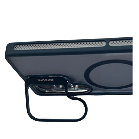 S25 Ultra Kılıf Magsafe Şarj Özellikli Standlı Teknocase Protective Kapak – Lens Koruma Hediyeli-Mavi