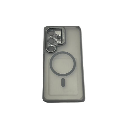 S25 Ultra Kılıf Magsafe Şarj Özellikli Standlı Teknocase Protective Kapak – Lens Koruma Hediyeli-Gri