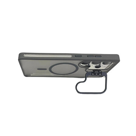 S25 Ultra Kılıf Magsafe Şarj Özellikli Standlı Teknocase Protective Kapak – Lens Koruma Hediyeli-Gri