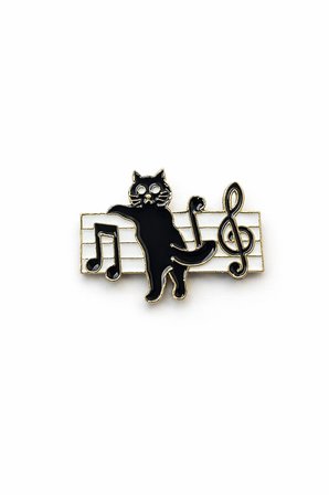 Siyah Kedi ve Nota Tasarımlı Metal Rozet – Müzik Temalı Çanta Aksesuarı Pin