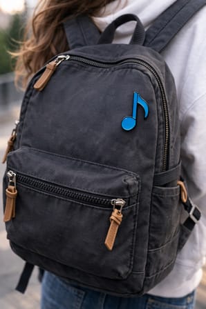 Müzik Notası Tasarımlı Metal Rozet – Mavi Nota Figürlü Çanta Aksesuarı Pin