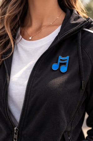 Çift Müzik Notası Tasarımlı Metal Rozet – Mavi Nota Figürlü Çanta Aksesuarı Pin