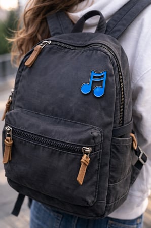 Çift Müzik Notası Tasarımlı Metal Rozet – Mavi Nota Figürlü Çanta Aksesuarı Pin