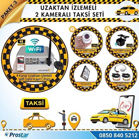 Taksi Kamera Seti 3 Uzaktan izlemeli 2 Kameralı Wifi 1 TB Harddisk Dahil