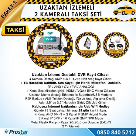 Taksi Kamera Seti 3 Uzaktan izlemeli 2 Kameralı Wifi 1 TB Harddisk Dahil