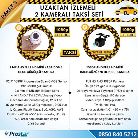 Taksi Kamera Seti 3 Uzaktan izlemeli 2 Kameralı Wifi 1 TB Harddisk Dahil