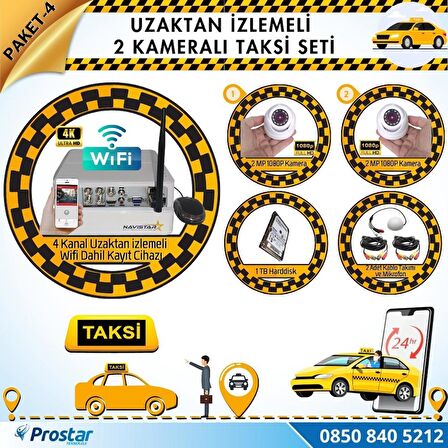 Taksi Kamera Seti 4 Uzaktan izlemeli 2 Dome Kameralı Wifi 1 TB Harddisk Dahil