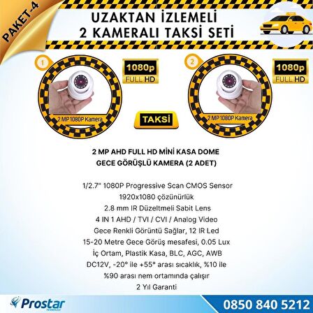 Taksi Kamera Seti 4 Uzaktan izlemeli 2 Dome Kameralı Wifi 1 TB Harddisk Dahil
