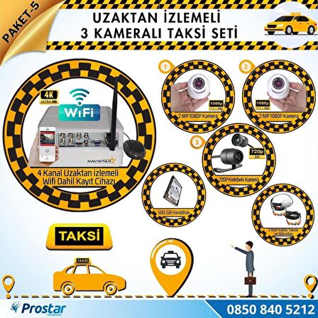 Taksi Kamera Seti 5 Uzaktan izlemeli 3 Kameralı Wifi 500 GB Harddisk Dahil
