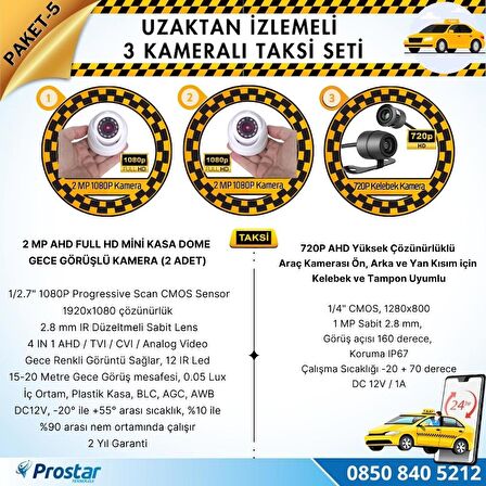 Taksi Kamera Seti 5 Uzaktan izlemeli 3 Kameralı Wifi 500 GB Harddisk Dahil