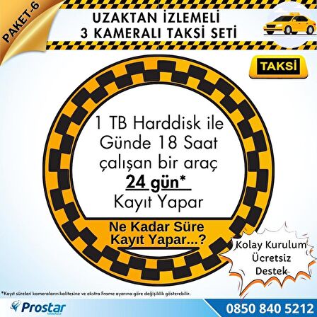 Taksi Kamera Seti 6 Uzaktan izlemeli 3 Kameralı Wifi 1 TB Harddisk Dahil