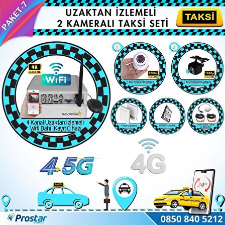 Taksi Kamera Seti 7 Uzaktan izlemeli 2 Kameralı Wifi 4G 500 GB Harddisk Dahil