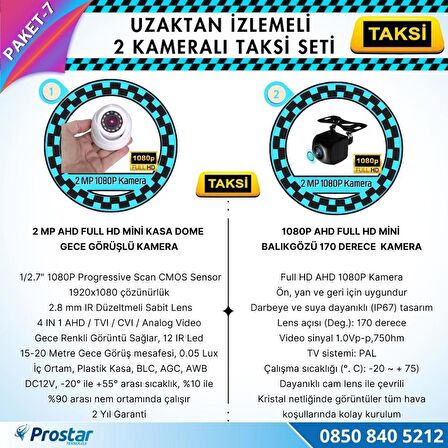 Taksi Kamera Seti 7 Uzaktan izlemeli 2 Kameralı Wifi 4G 500 GB Harddisk Dahil