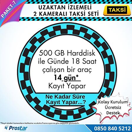 Taksi Kamera Seti 7 Uzaktan izlemeli 2 Kameralı Wifi 4G 500 GB Harddisk Dahil