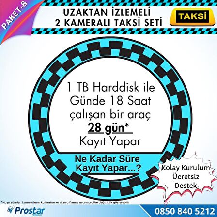 Taksi Kamera Seti 8 Uzaktan izlemeli 2 Kameralı Wifi 4G 1 TB Harddisk Dahil