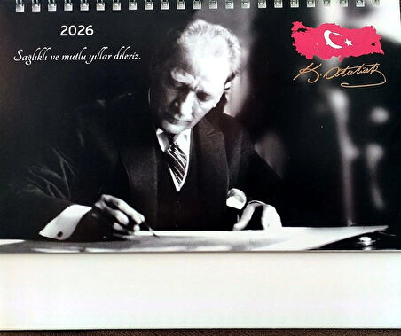 2026 Atatürk görselli piramit masa takvimi