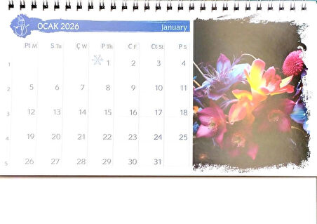 2026 Çiçek  görselli piramit masa takvimi