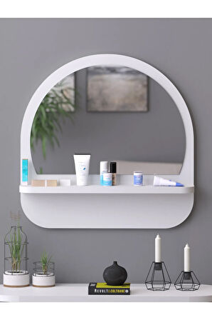 Raflı Oval 58 cm Koridor Dresuar Konsol Duvar Salon Banyo Ofis Çocuk Yatak Oda raflı Aynası