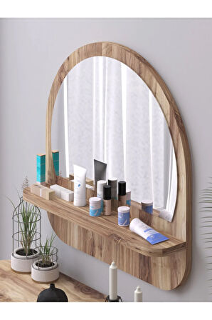 Raflı Oval 58 cm Koridor Dresuar Konsol Duvar Salon Banyo Ofis Çocuk Yatak Oda raflı Aynası