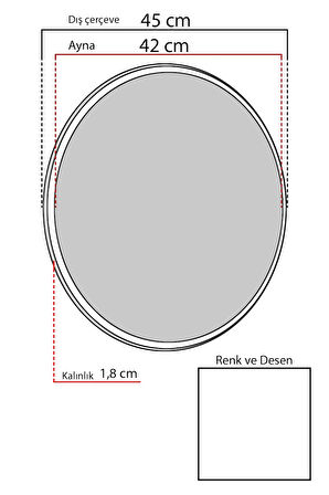 45 cm Beyaz Dekoratif Yuvarlak Antre Hol Koridor Duvar Salon Mutfak Banyo Ofis Aynası