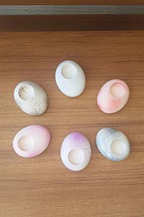 Taş Görünümlü Beton Mumluk  6 lı set Renkli