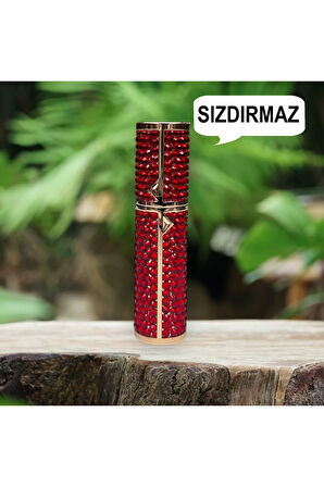 Taşlı Sızdırmaz Taşınabilir Mini Doldurulabilir Boş Küçük Seyahat Cep Parfüm Şişesi-Kırmızı