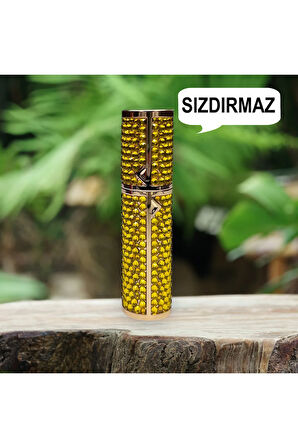 Taşlı Sızdırmaz Taşınabilir Mini Doldurulabilir Boş Küçük Seyahat Cep Parfüm Şişesi-Sarı