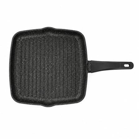Granit Döküm Tava Kamp Tavası Izgara Tavası Kare Tava Yanmaz Yapışmaz Tava 28x28 Cm Siyah