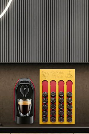 Uyumlu Kapsül Kahve Tutucu Sarı Kırmızı Renk 24 Kapsül Kapasiteli Kapsül Standı Organizer