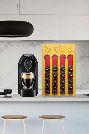 Uyumlu Kapsül Kahve Tutucu Sarı Kırmızı Renk 24 Kapsül Kapasiteli Kapsül Standı Organizer