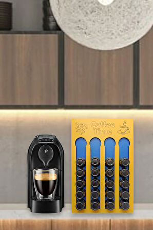 Uyumlu Kapsül Kahve Tutucu Sarı Mavi Renk 24 Kapsül Kapasiteli Kapsül Standı Organizer