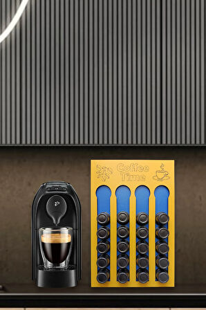 Uyumlu Kapsül Kahve Tutucu Sarı Mavi Renk 24 Kapsül Kapasiteli Kapsül Standı Organizer