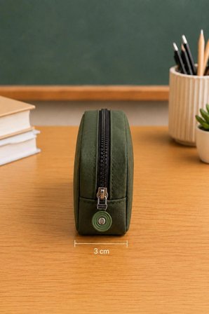 NEMO BAGS Unisex Haki Kalemlik, Tek Gözlü Kalem Kutusu, Ayıcık Logolu, 20x10x3cm