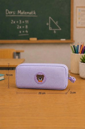 NEMO BAGS Unisex Lila Kalemlik, Tek Gözlü Kalem Kutusu, Ayıcık Logolu, 20x10x3cm