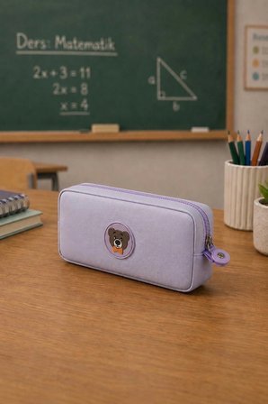 NEMO BAGS Unisex Lila Kalemlik, Tek Gözlü Kalem Kutusu, Ayıcık Logolu, 20x10x3cm