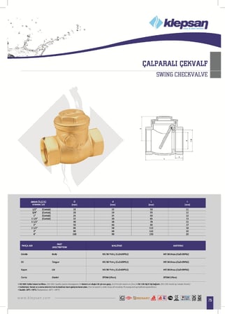 Çalparalı Çekvalf 1 1/4'' DN32 PN16 Klepsan Sarı Metal