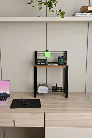  Metal Masaüstü Düzenleyici Raflı, Dayanıklı Metal ve Ahşap Tasarım Çok Amaçlı Masaüstü Organizer Raf