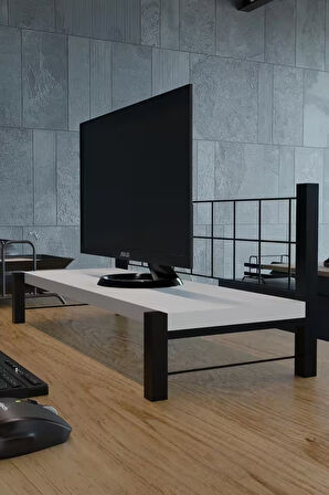  Monitör ve Laptop Yükseltici Stand – 60x20 cm Metal Çerçeveli Ergonomik Masaüstü Bilgisayar Sehpası, Ofis Düzenleyici, Dayanıklı Organizer