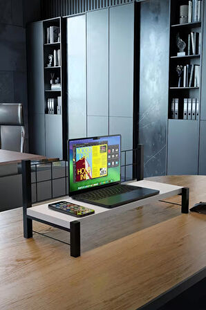  Monitör ve Laptop Yükseltici Stand – 60x20 cm Metal Çerçeveli Ergonomik Masaüstü Bilgisayar Sehpası, Ofis Düzenleyici, Dayanıklı Organizer