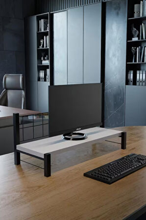  Monitör ve Laptop Yükseltici Stand – 60x20 cm Metal Çerçeveli Ergonomik Masaüstü Bilgisayar Sehpası, Ofis Düzenleyici, Dayanıklı Organizer