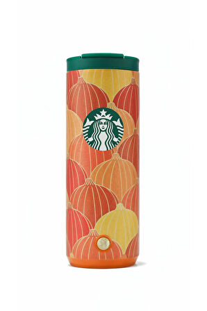 Starbucks Balkabağı Tasarımlı Paslanmaz Çelik Termos Turuncu 473ml
