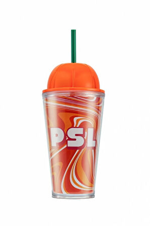 Starbucks Balkabağı Tasarımlı Plastik Pipetli Termos PSL Serisi 473ml