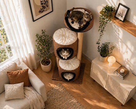 Terra Çok Katlı Kedi Evi – Tırmalama Direkli Modern Kedi Yuvası