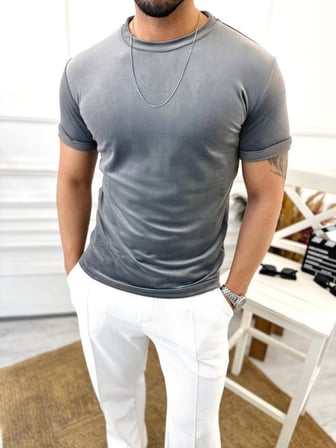  T-shirt Slim Fit Tişört Dar Kesim Kadife Tişört