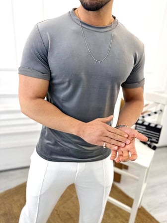  T-shirt Slim Fit Tişört Dar Kesim Kadife Tişört