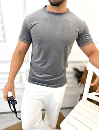  T-shirt Slim Fit Tişört Dar Kesim Kadife Tişört