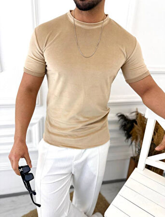  T-shirt Slim Fit Tişört Dar Kesim Kadife Tişört